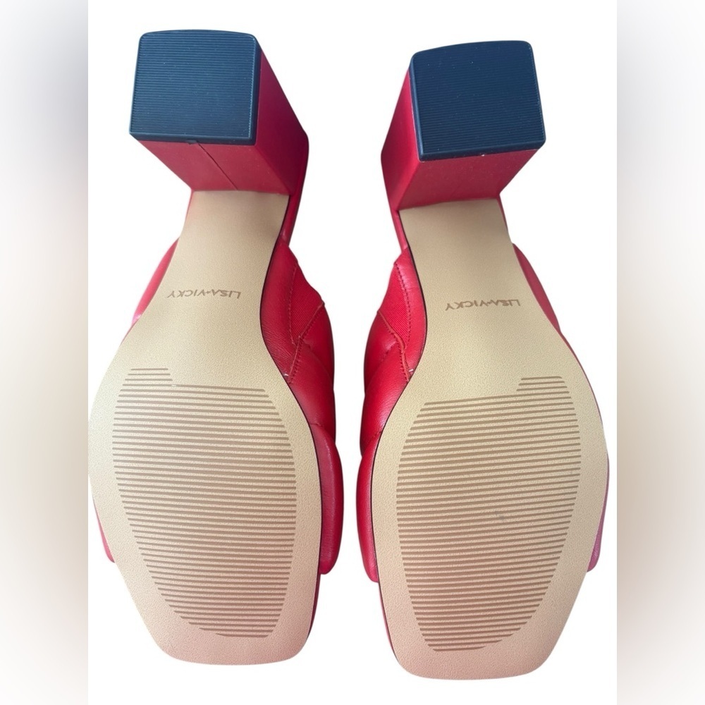 Red Block Heel Mules with Wide Straps - Picture 7 of 7
